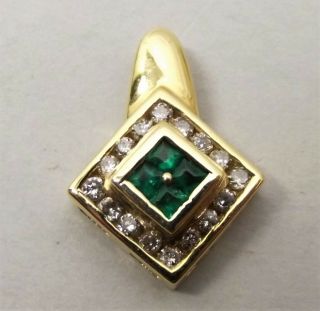 Vtg 14k Gold Natural Emerald Diamond Pendant.  32 Carat Tcw Estate Cluster