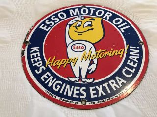 Vintage Esso Gasoline Porcelain Sign,  Gas Station Pump Plate,  Motor Oil