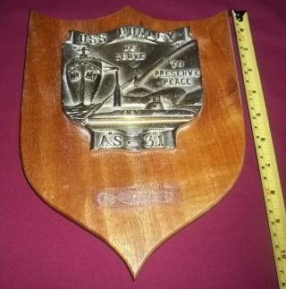 Uss Hunley As - 31 Us Navy Brass Plaque Cold War Polaris Missile Submarine Tender