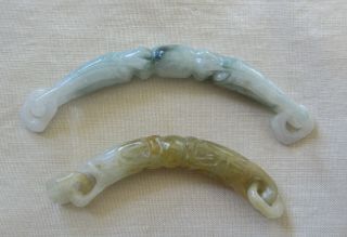 Two Antique Chinese Hand Carved Jade Fasteners With End Loops