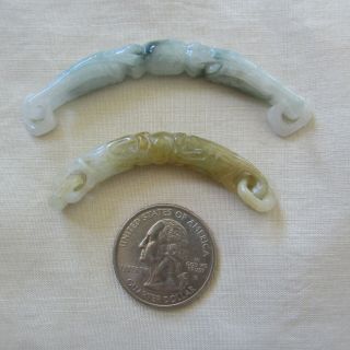 TWO ANTIQUE CHINESE HAND CARVED JADE FASTENERS WITH END LOOPS 2