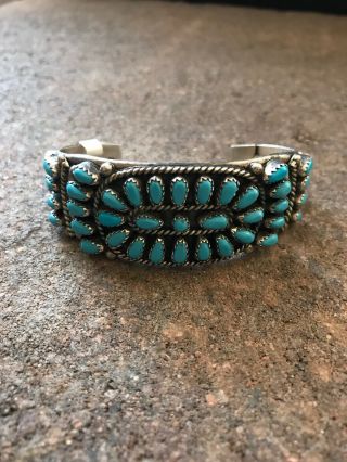 Vintage Navajo Sterling Silver Sleeping Beauty Turquoise Cuff Bracelet.  K. 7