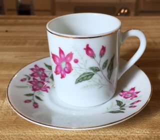 Vintage Teacup And Saucer White With Pink Flowers