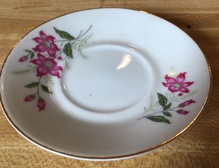 VINTAGE TEACUP AND SAUCER WHITE WITH PINK FLOWERS 2