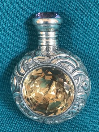 Stunning Antique Solid Silver Jewelled Scent Bottle Circa 1870