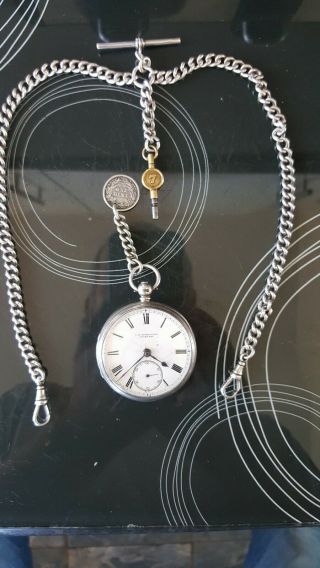Antique Silver Pocket Watch On Double Albert Chain