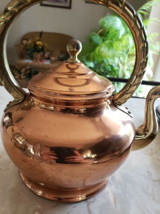 Vintage Copper & Brass Tea Kettle Pot Made In Italy