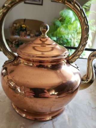 Vintage Copper & Brass Tea Kettle Pot Made in Italy 5