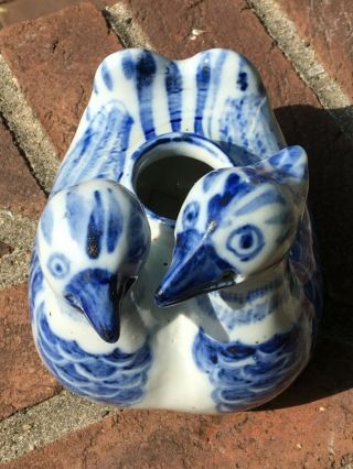Antique Chinese Blue And White Figural Bird Censer Duck Incense Sculpture Statue