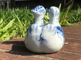 Antique Chinese Blue And White figural BIRD CENSER DUCK INCENSE SCULPTURE STATUE 3