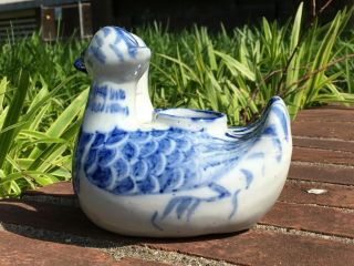 Antique Chinese Blue And White figural BIRD CENSER DUCK INCENSE SCULPTURE STATUE 4