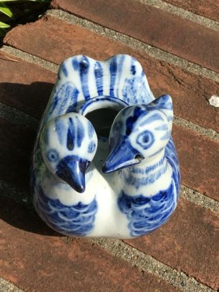 Antique Chinese Blue And White figural BIRD CENSER DUCK INCENSE SCULPTURE STATUE 5