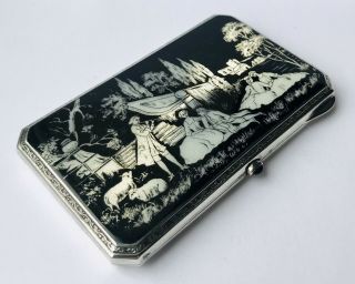 Lovely German Solid Silver Guilloche Enamel Cigarette Case,  C1900