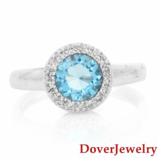 Estate Diamond Blue Topaz 14k White Gold Ring Nr