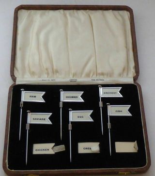 Boxed Set 6 Art Deco Plated Sandwich Flags C1929 Amnora