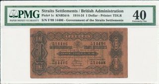 British Administration Straits Settlements $1 1914 - 24 Seems Au,  Rare Pmg 40