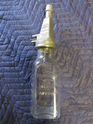 Antique Vintage Mobil Oil Glass Embossed Gargoyle Filpruf Oil Bottle & Spout