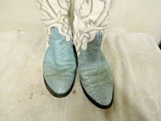 RARE Men ' s Larry Mahan Vintage whie/teal blue tall cowboy western boots 495 9.  5 3
