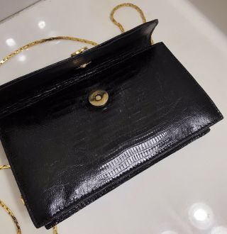 RARE Vintage Gucci Tom Ford GG Logo Black Gold Lizard Crossbody WOC Shoulder Bag 10
