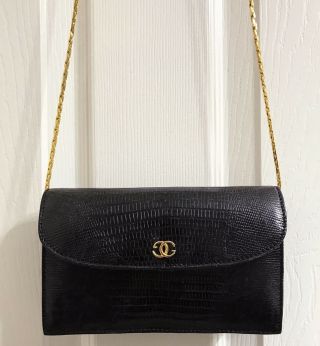 RARE Vintage Gucci Tom Ford GG Logo Black Gold Lizard Crossbody WOC Shoulder Bag 4