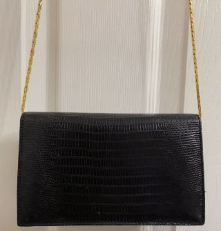 RARE Vintage Gucci Tom Ford GG Logo Black Gold Lizard Crossbody WOC Shoulder Bag 5