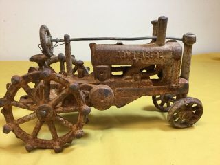 Vintage Cast Iron Toy Farm Tractor John Deere Op