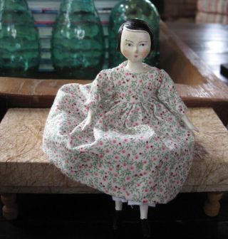 5.  5 " Antique Grodnertal Inspired Peg Jointed Wood Doll By Hitty Artists A&h (b)