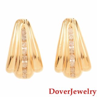 Estate Diamond 14k Yellow Gold Cluster Half Hoop Earrings 7.  7 Grams Nr