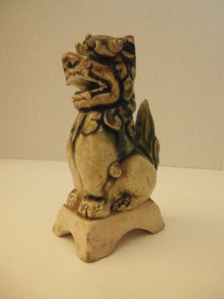 Vintage Chinese Dark Green Ceramic Foo Dog Figurine Pottery Collectible 4 - 1/2 " T