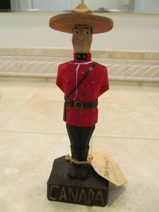 Vintage Canada Souvenir Hand Carved Wooden Mountie Figurine Hand Painted