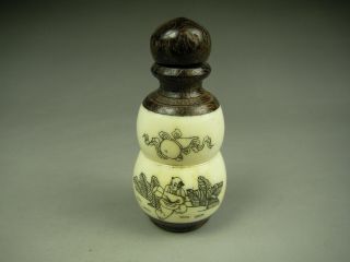 Rare Antique Chinese Hand - Carved Beauty Cattle Bone Snuff Bottle 908