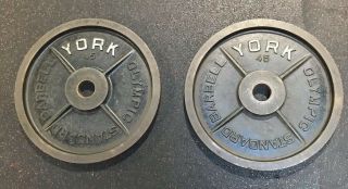 York Barbell Milled 45 Lb Olympic Weight Plates Vintage Pre - Usa Stamp 1 Pair 2