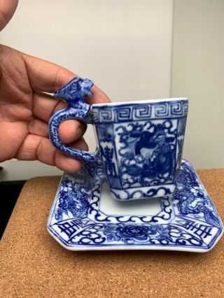 Vintage Dragon Blue White Tea Cup And Saucer 4