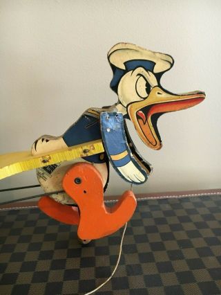 EXTREMELY RARE Vintage 1930 ' s Fisher Price Trotting Donald Duck 741 - Complete 3