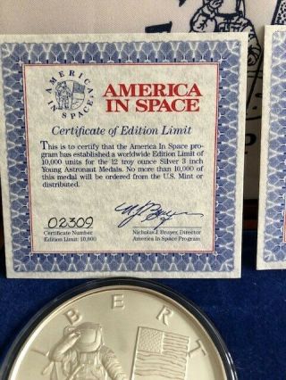 1988 AMERICA IN SPACE EXTREMELY RARE WOODEN BOXED SET 12 & 6 OZ PURE SILVER SET 4