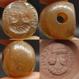 Old Rare Rock Crystal Stone Intaglio King Face Seal Intaglio Bead 41