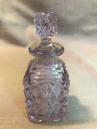 Vintage Amethyst Purple Cut Glass Small Perfume Bottle With Stopper