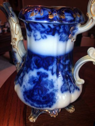 Rare flow blue Rococo style coffee pot 3