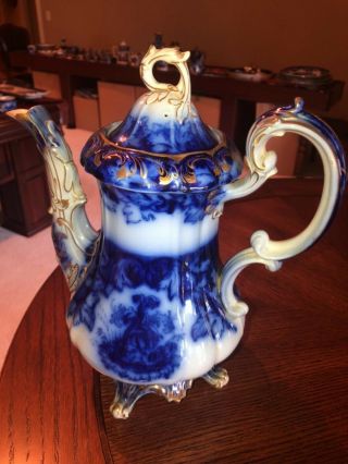 Rare flow blue Rococo style coffee pot 4