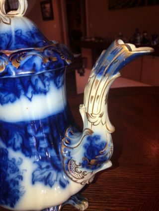 Rare flow blue Rococo style coffee pot 5