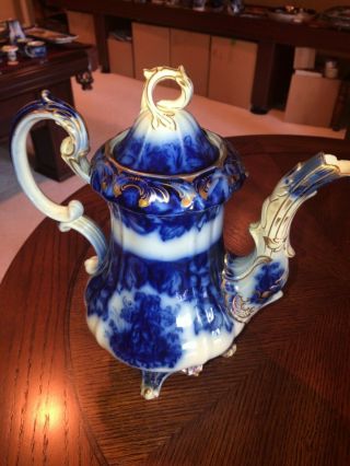 Rare flow blue Rococo style coffee pot 6