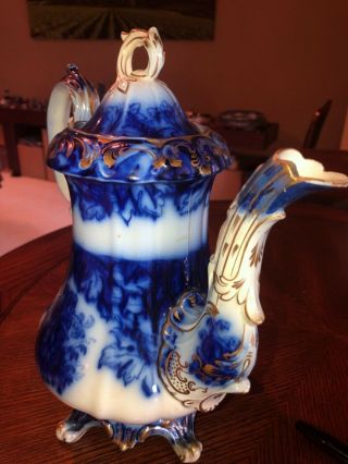 Rare flow blue Rococo style coffee pot 7