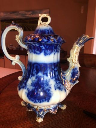 Rare flow blue Rococo style coffee pot 8