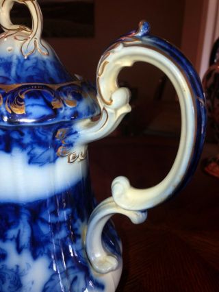 Rare flow blue Rococo style coffee pot 9