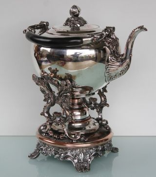 Antique Large Heavy Silver Plated Spirit Kettle.