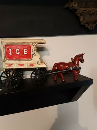 Vintage Cast Iron Painted Horse Drawn Ice Wagon