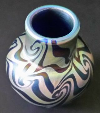 Vintage Lundberg Studios Iridescent Art Glass Mini Vase 1975 Mark Cantor 2 3/4 