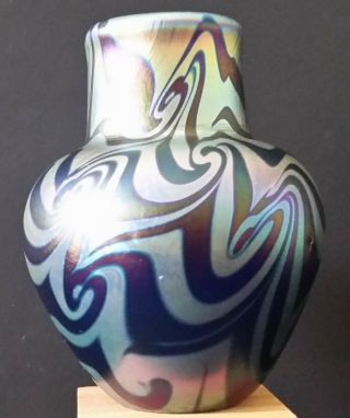 Vintage Lundberg Studios Iridescent Art Glass Mini Vase 1975 Mark Cantor 2 3/4 