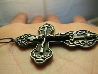 MASSIVE.  CRUCIFIXION BIG SIZE OLD VINTAGE STERLING SILVER CROSS - PENDANT 1152 2