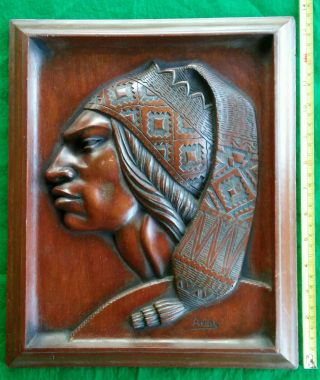Vintage Aymaran Indian Wood Sculpture Plaque Signed Arias - Look